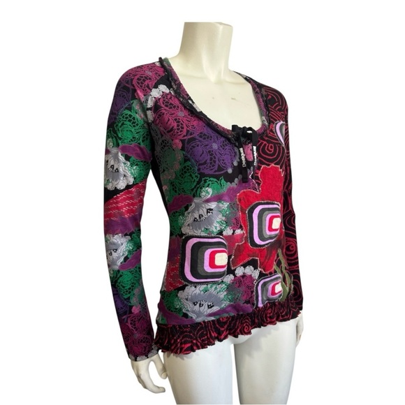 Y2K Dream DESIGUAL Colorful Abstract Embroidered Metallic Women's Top Medium - Picture 2 of 13